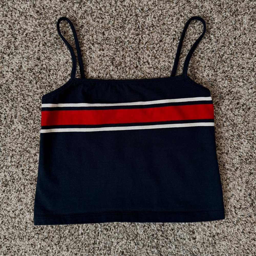 John Galt Brandy Melville Red White Navy Blue Striped Crop Tank Top